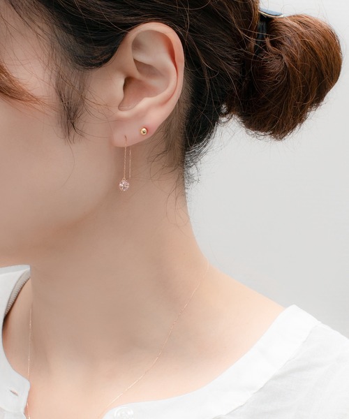 K10 ピンクゴールド キュービックジルコニア アメリカン ピアス BLOOM（アクセサリー） ピアス K10 ピンクゴールド キュービック