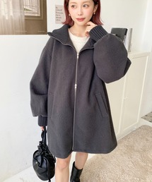 moment+ コート アウター フェイクウールモッサリブスタンドカラー