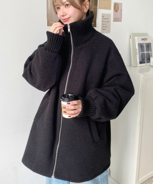 コート アウター フェイクウールモッサリブスタンドカラーハーフコート レディース | moment+ | 16