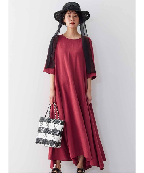 【ココットさま専用ページ】真赤・フランスlinen＊リブ袖口かっぽう着ワンピース ココットさま専用ページ】真赤・フランスlinen＊リブ袖口かっぽう着