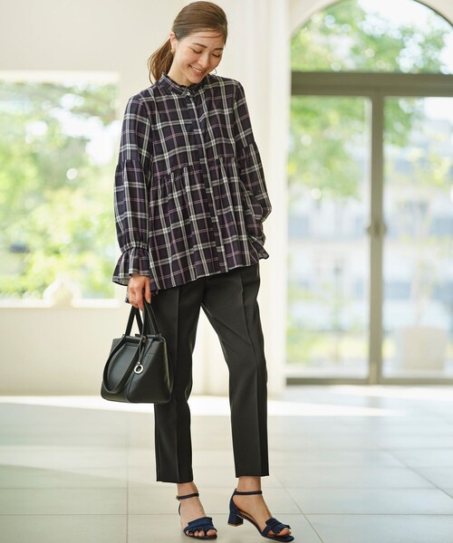 roku HOUNDSTOOTH TUNIC チュニック ブラウス 組曲（KUMIKYOKU） ブラウス シャツ シアーツイルチェック チュニック