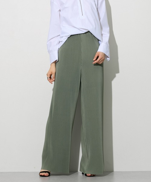 slattgir パンツ 高身長 カットソープリーツワイドパンツ 丈長め
