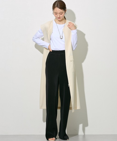 slattgir パンツ 高身長 カットソープリーツワイドパンツ 丈長め