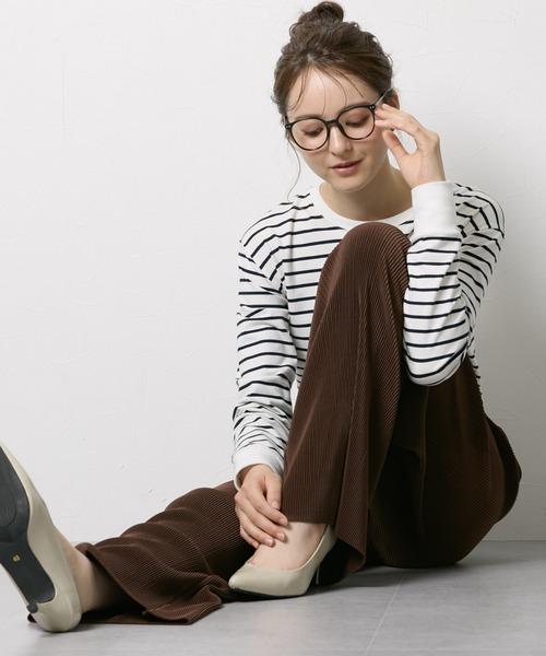 slattgir パンツ 高身長 カットソープリーツワイドパンツ 丈長め