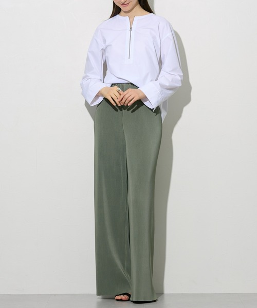 PT01◇リネンウールパンツ estrato◇サイズ50(W86cm)◇ブルー系 セール】高身長 タックワイドパンツ 丈長め・トールサイズ
