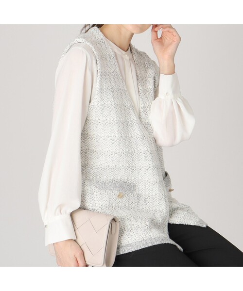 COUP DE CHANCE（クードシャンス） ベスト ジレ 「洗える」ツイード柄