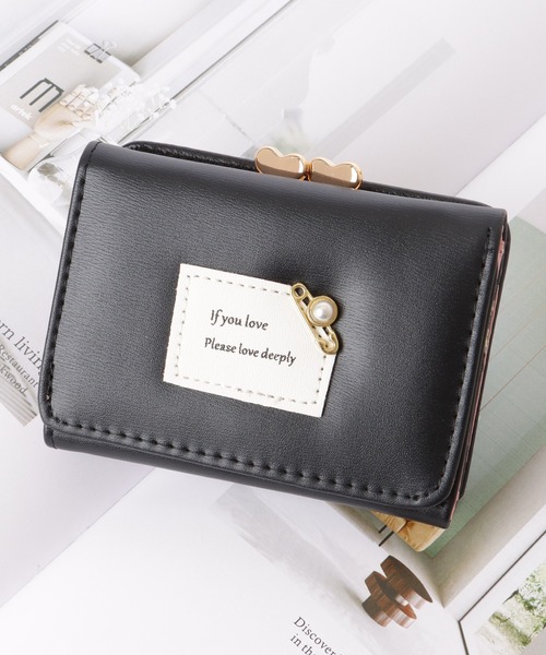 Lace Ladies（レースレディース） 財布 レザー調 パール付き がま口 三