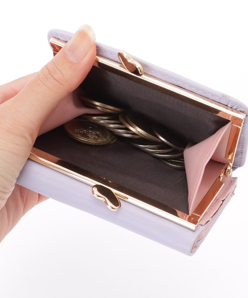 Lace Ladies（レースレディース） 財布 レザー調 パール付き がま口 三