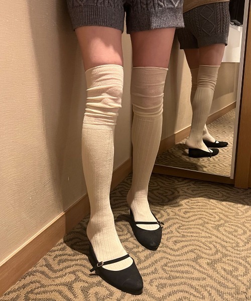 CEMO NEMO（セモネモ） 靴下 2way シースルー 切り替え リブ ニー