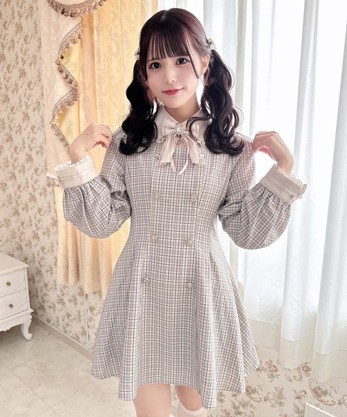 ROJITA ワンピース リボンブローチ付きケープワンピース