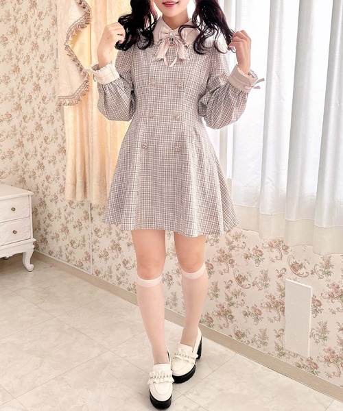 ROJITA ワンピース リボンブローチ付きケープワンピース