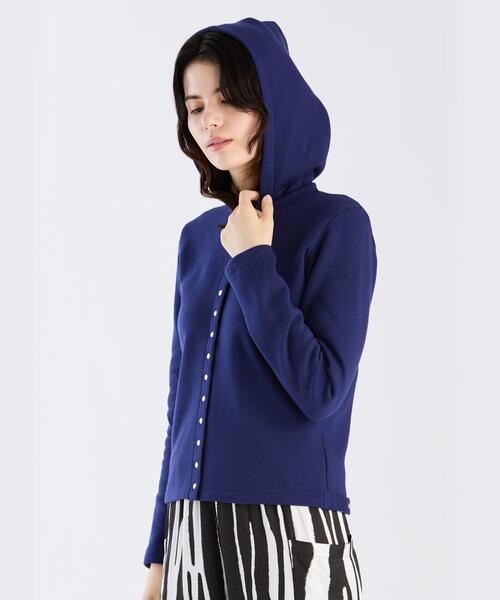 agnes b. カーディガン プレッション クロップド丈 長袖 ブルー S