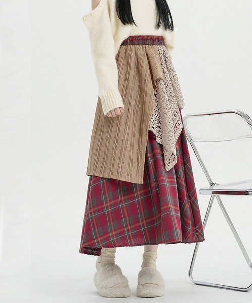 チェックスカートレイヤード　古着 Check Layered Skirt / チェックレイヤードスカート（スカート