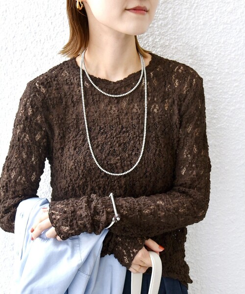 【新品】SHIPS ラッセル レース クルーネック カットソー SHIPS｜<手洗い可能>ラッセル レース クルーネック カットソー