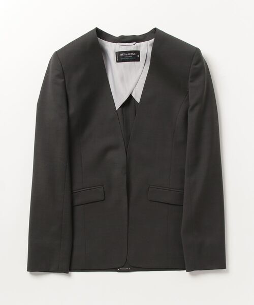 美品【グリーンレーベルリラクシング】ノーカラーグレー×ブラック　38 M green label relaxing（グリーンレーベルリラクシング） ノーカラー