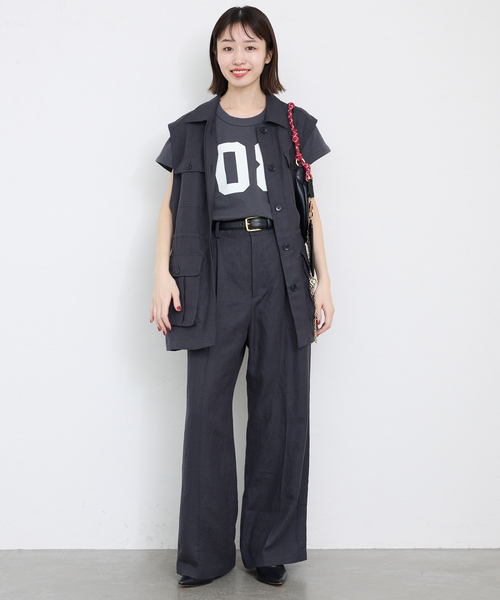 SLOBE IENA ベスト ジレ リネン混サファリベスト レディース