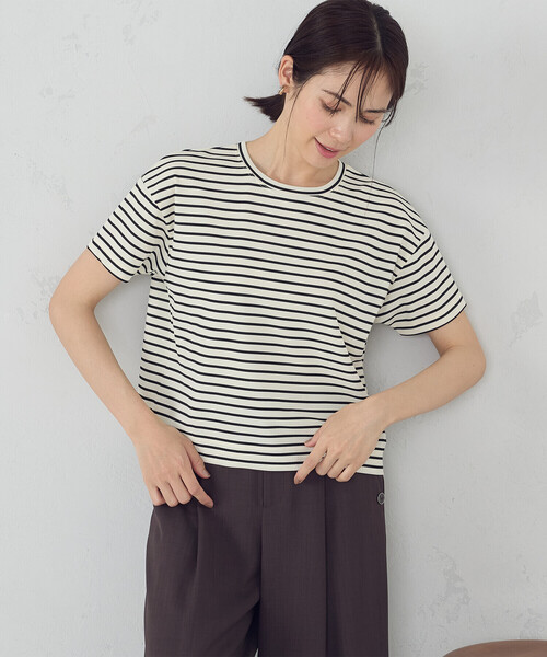 9月まで　美品　45R 縞カノコのMキャミポロ 63-白×グリーンボーダー メンズ スノーコットン 鹿の子 ボーダー柄 ポロシャツ【接触冷感】通販