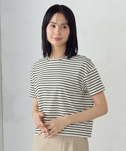 tシャツ ボックスシルエットボーダーTシャツ「MADE IN JAPAN」 レディース COMME CA ISM tシャツ ボックスシルエット クロップ丈ボーダーT