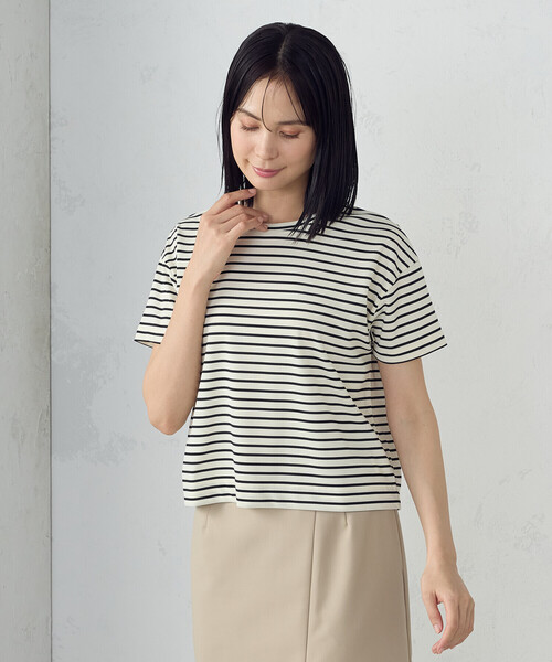 tシャツ ボックスシルエットボーダーTシャツ「MADE IN JAPAN」 レディース COMME CA ISM tシャツ ボックスシルエット クロップ丈ボーダーT