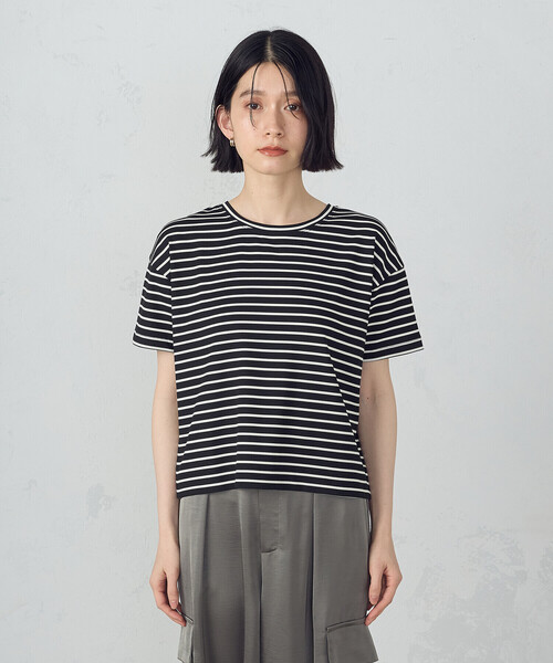 tシャツ ボックスシルエットボーダーTシャツ「MADE IN JAPAN」 レディース COMME CA ISM tシャツ ボックスシルエット クロップ丈ボーダーT