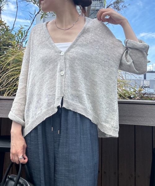 ★期間限定お値下げ【BEARDSLEY】リネンカーディガン美品★ BEARDSLEY カーディガン リネンカーディガン レディース