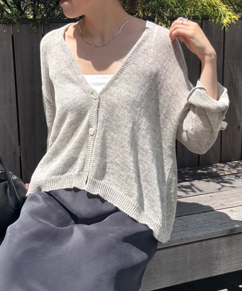 ★期間限定お値下げ【BEARDSLEY】リネンカーディガン美品★ BEARDSLEY カーディガン リネンカーディガン レディース