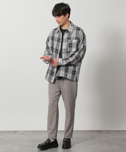 LENO グレー系チェック 長袖シャツ LENO グレー系チェック 長袖シャツ