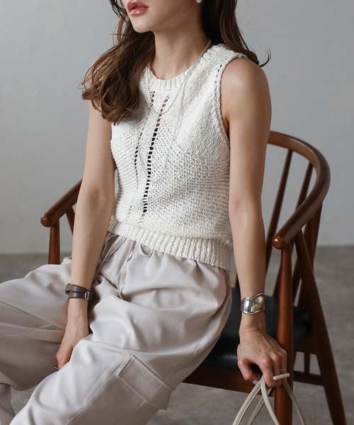 セール☆美品★Deuxieme Classe ノースリーブニット タンクトップ Bonjour Sagan タンクトップ ノースリーブ 前後2WAYアメスリ