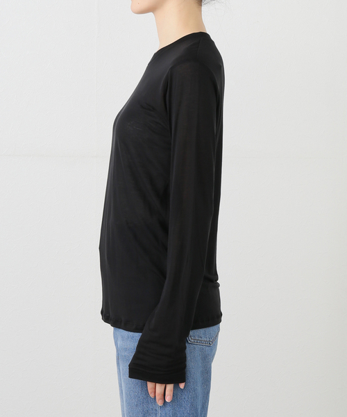 BASERANGE ベースレンジ Tシャツ ブラック 黒 サイズ:S | 23秋冬 ロングスリーブ Tシャツ | LONG SLEEVE TEE | カットソー 長袖 クルーネック シアー | トップス【レディース】【中古】 BASERANGE（ベースレンジ） Tシャツ LONG SLEEVE TEE TOLS BL 000 WI23