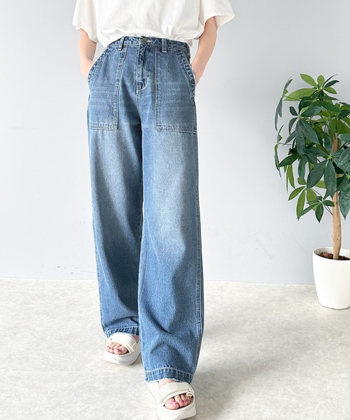 [Java] обработка Denim брюки MEDIUM голубой женский 