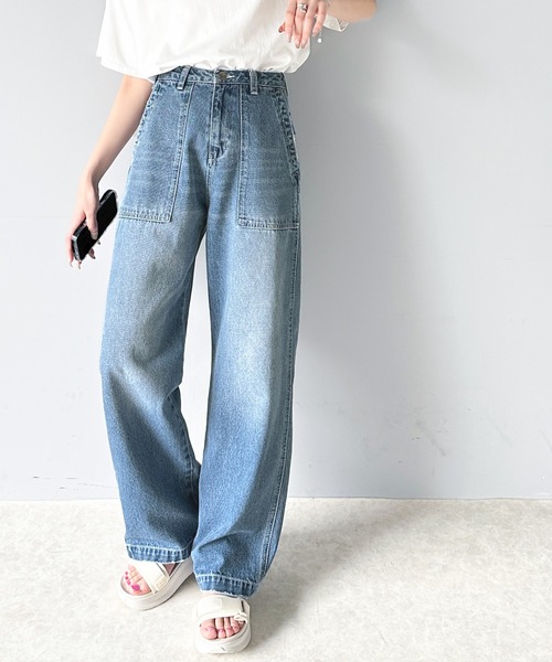 [Java] обработка Denim брюки MEDIUM голубой женский 
