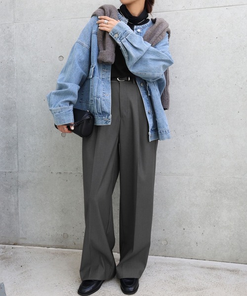 andme（アンドミー） スラックス パンツ 2タックセミワイドロング