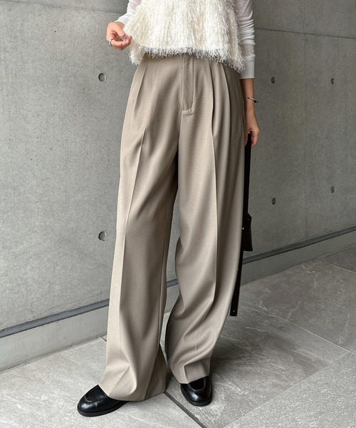 andme スラックス パンツ 2タックセミワイドロングパンツ