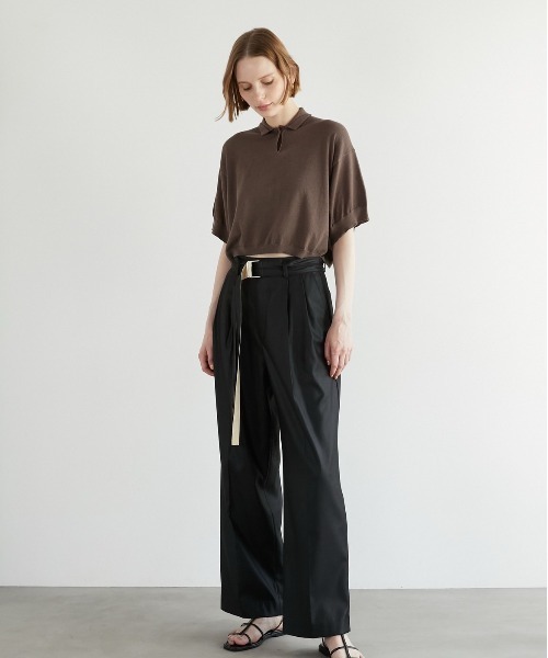 かぐれ✨24SS　ハーフスリーブポロニット　ブラック　リネン　完売品 セール】ハーフスリーブポロニットボディスーツ（ニット