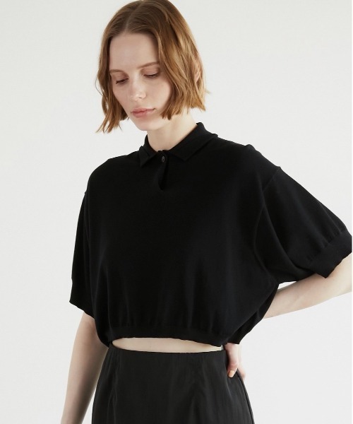 かぐれ✨24SS　ハーフスリーブポロニット　ブラック　リネン　完売品 la peau de gem ポロシャツ ポロ 「LA PEAU DE GEM」halfsleeve