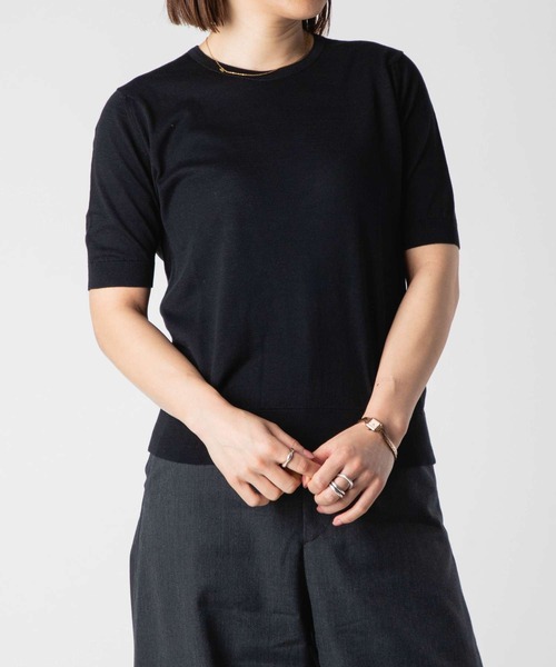 JOHN SMEDLEY ウールコットン　半袖　ブラック　ニットTシャツ JOHN SMEDLEY/ジョンスメドレー TINDALL MENS T-SHIRT CN SS