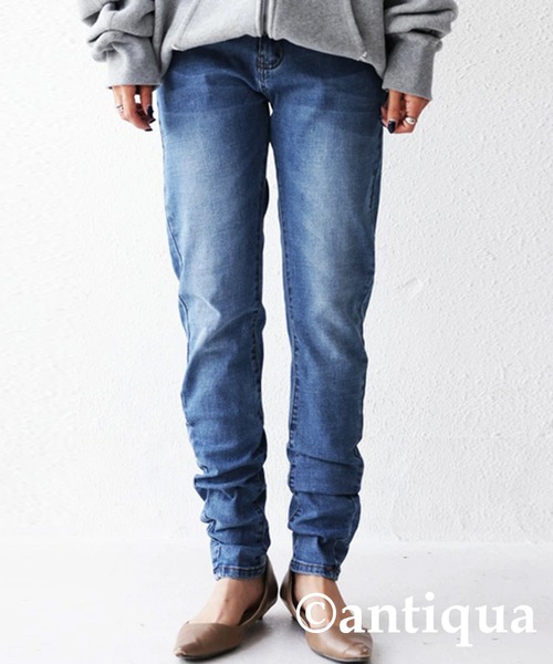 [antiqua] [patterntorso] обработка Denim брюки L индиго голубой женский 