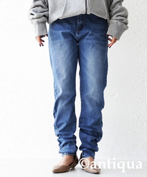 [antiqua] [patterntorso] обработка Denim брюки L индиго голубой женский 