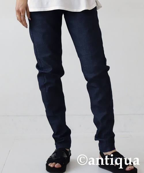 [antiqua] [patterntorso] обработка Denim брюки L индиго голубой женский 