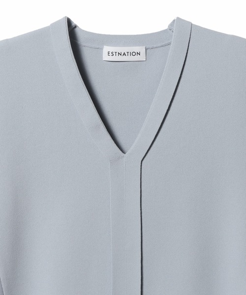 タンクトップ ノースリーブ ESTNATION / ジョーゼットコンビ Vネックニット「EXCLUSIVE」 レディース ESTNATION タンクトップ ノースリーブ / ジョーゼットコンビ V