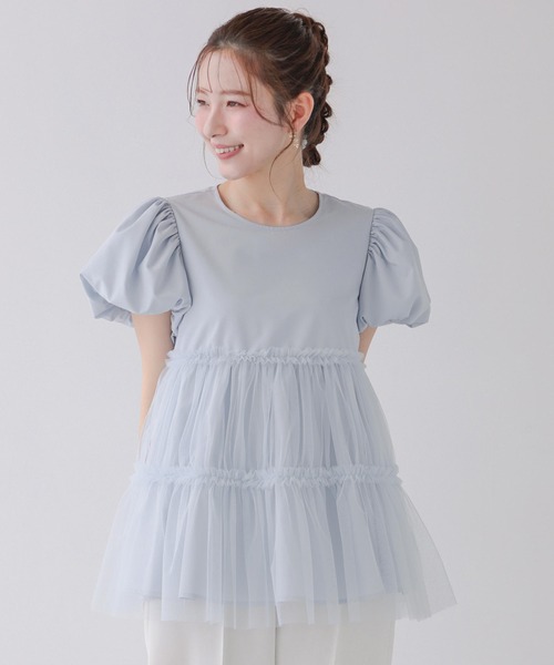 fitmore 【新品未使用】チュールレイヤードパフスリーブトップス Fit more（フィットモア） チュールレイヤードパフスリーブトップス