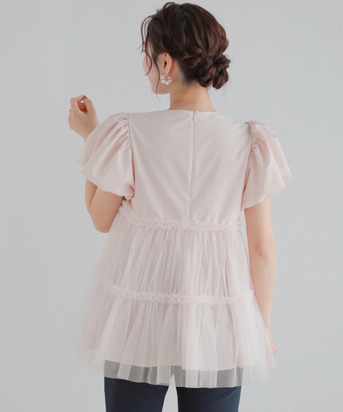 fitmore♡チュールレイヤードパフスリーブトップス♡ Fit more チュールレイヤードパフスリーブトップス レディース
