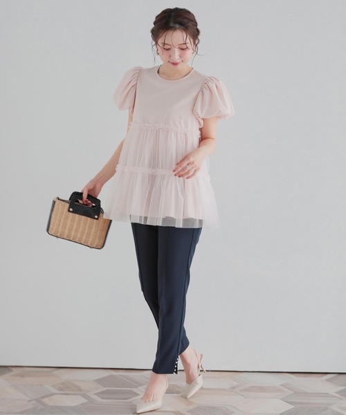 Fit more チュールレイヤードパフスリーブトップス レディース
