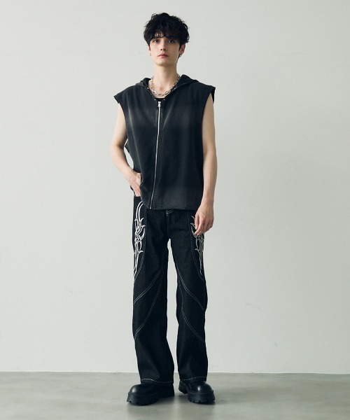Shoowtime パーカー Pigment dye sleeveless zip hoodie