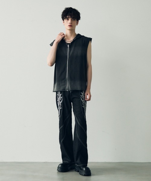 Shoowtime パーカー Pigment dye sleeveless zip hoodie