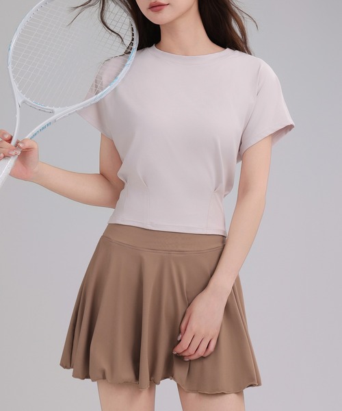 HYS SHOP レディース 半袖ヨガウェアスポーツトップス+パンツ一体型