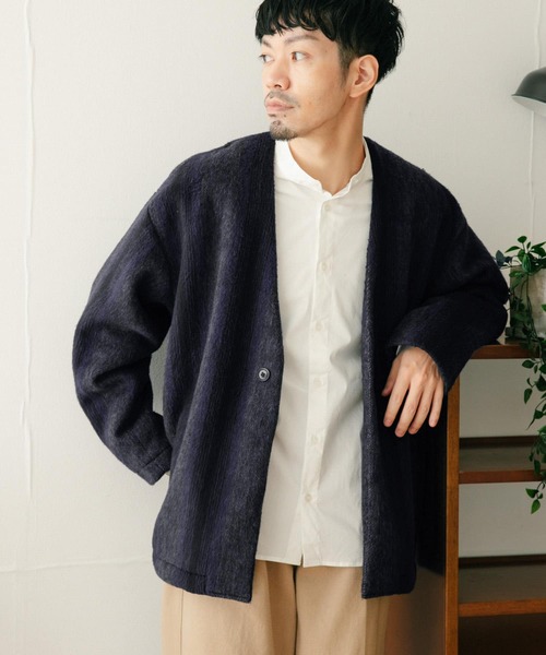 「ITEMS URBANRESEARCH」 ノーカラーコート LARGE ブラウン メンズ_画像6