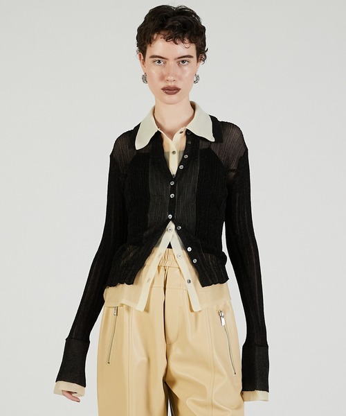 ニット セーター レイヤードシアーリブスリムニットシャツ / Layered Sheer Rib Slim Knit Shirt レディース