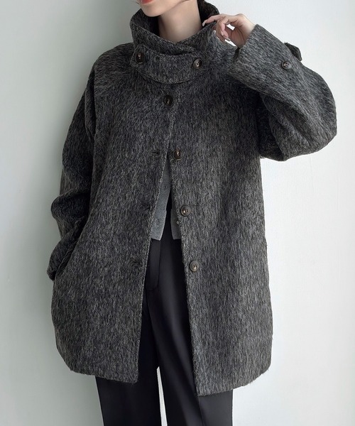 Meiru ステンカラーコート コート シャギールーズミドルステンカラー