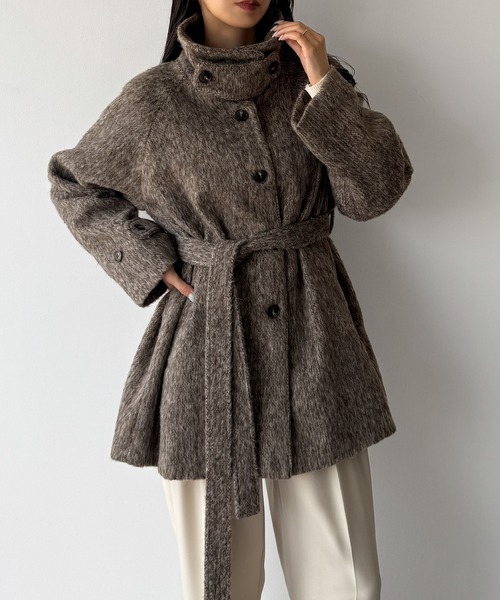 Meiru ステンカラーコート コート シャギールーズミドルステンカラー